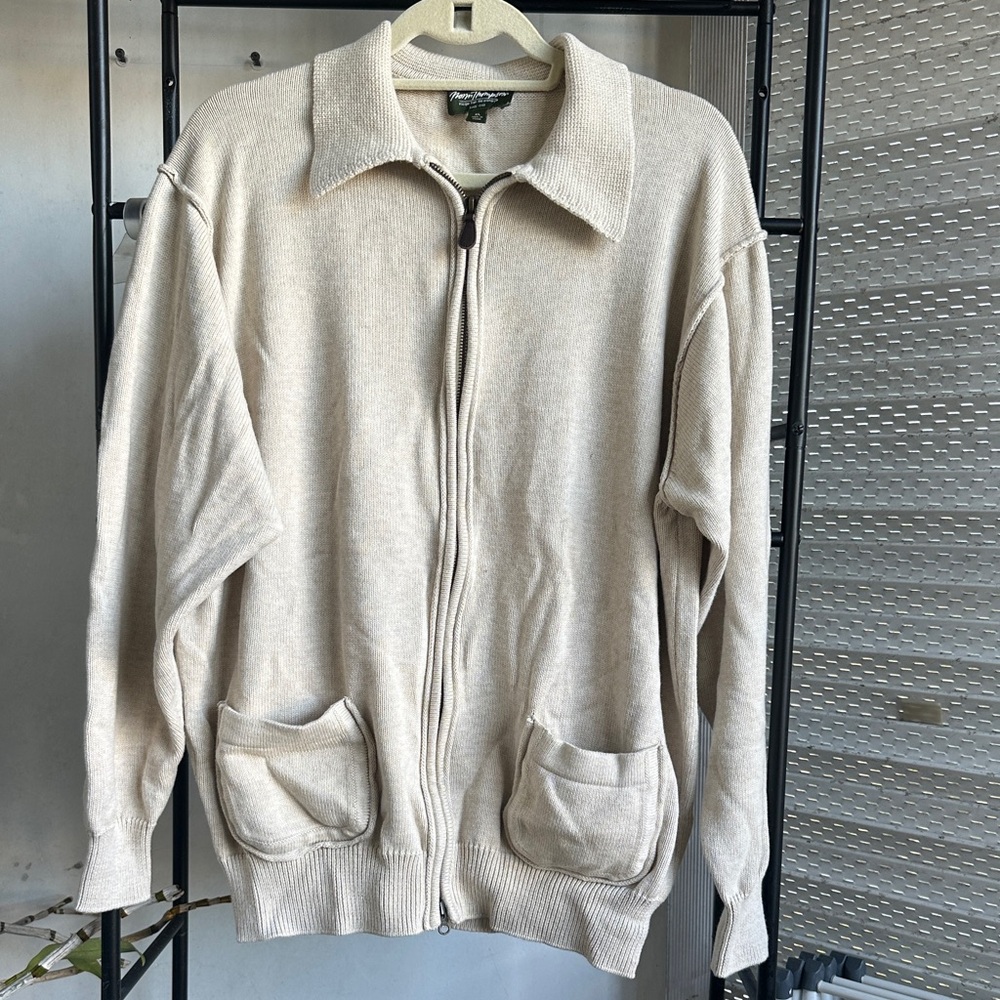 Norm Thompson Cream Zip-Up Men’s Sweater Jacket